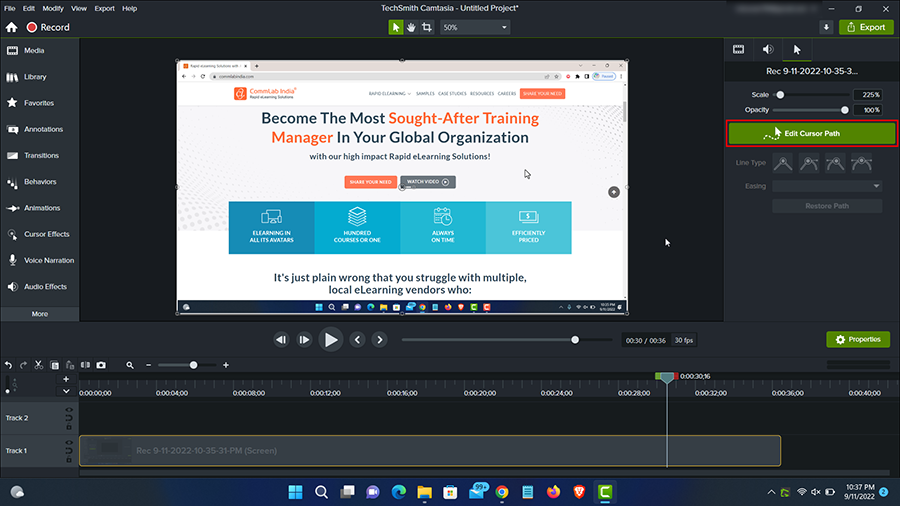 Camtasia Path Editing