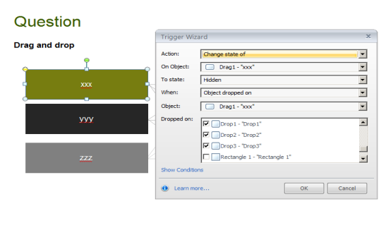 Changing the state of the drag item into hidden state using triggers