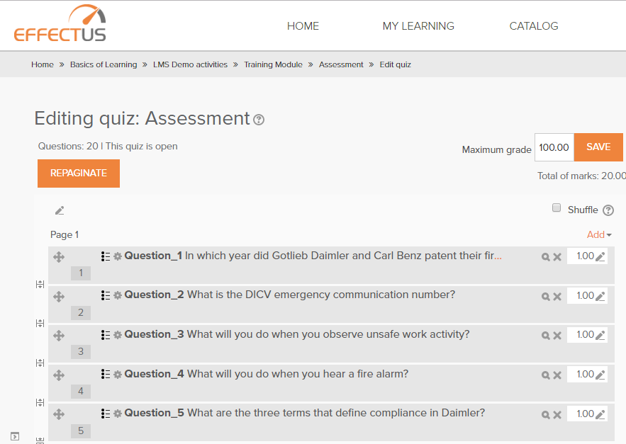 randomize test questions