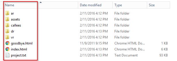 The various published files such as the ‘assets’ folder