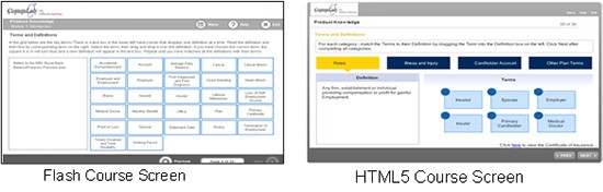 Screenshots of Flash and HTML5 courses