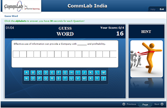 Word game developed using Lectora