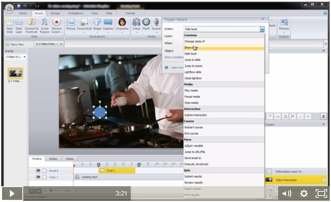 Trigger wizard to develop interactive videos in Storyline