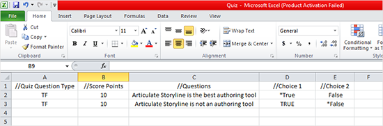 Articulate Storyline: Importing Final Quiz Questions from MS-Excel
