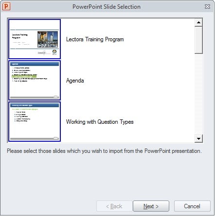 click Next to import the PowerPoint presentation
