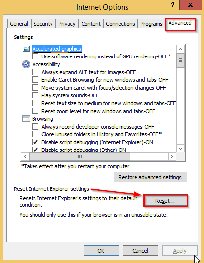 Reset Internet Explorer Settings