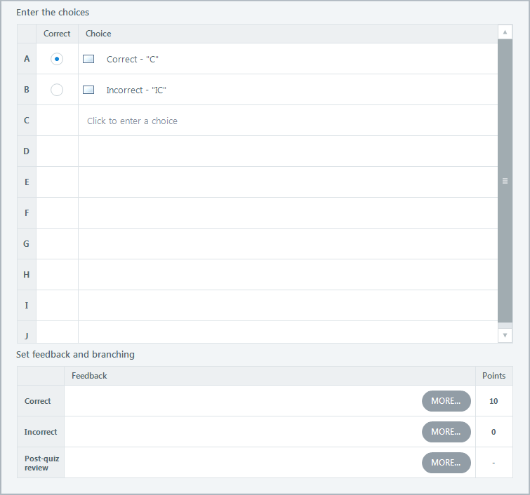 Add 2 rectangles as choices and select the correct option