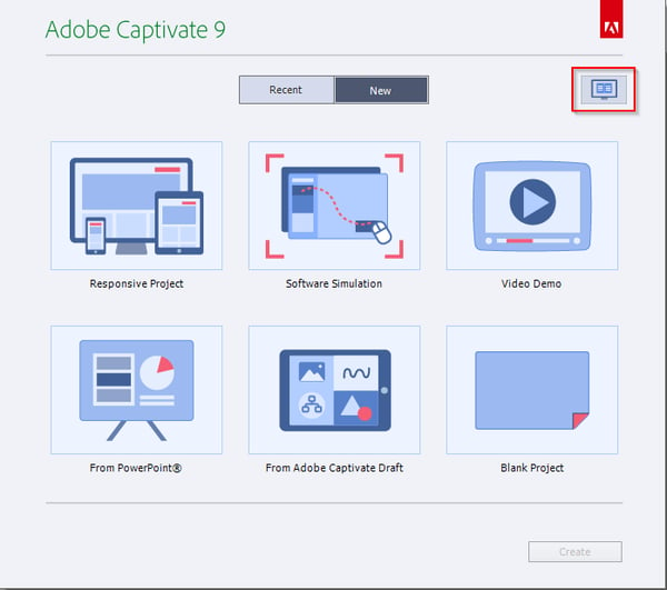 Adobe Captivate 9 Launch Page