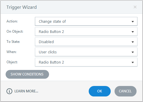 Change state of radio button 2 to disable