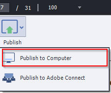 Click the publish button in adobe captivate8