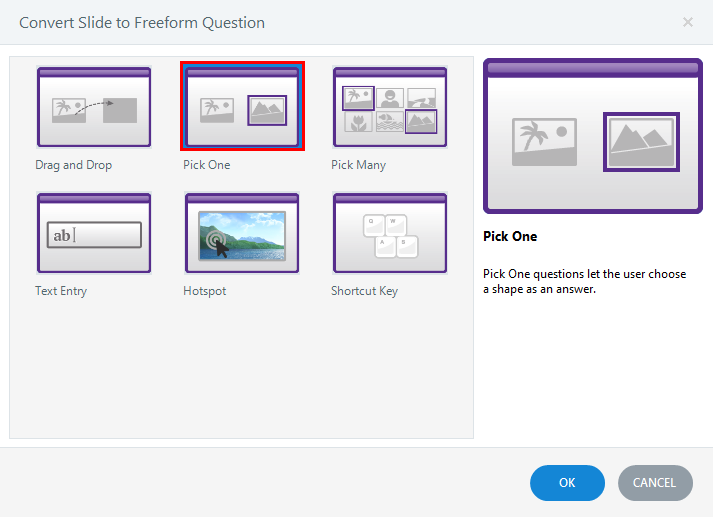 Convert the slide to a free form pick one slide