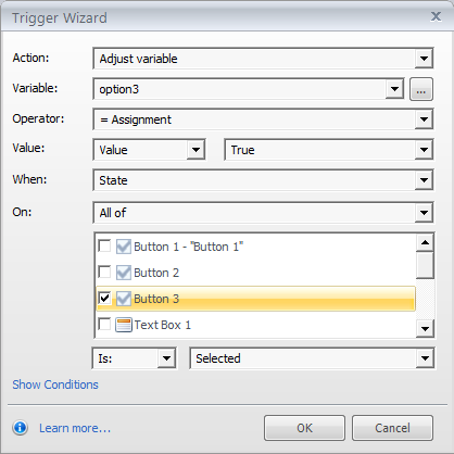 Create triggers for the options variables option3