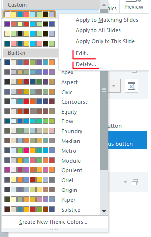 Custom color themes are editable