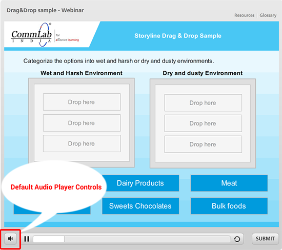 Default audio player controls