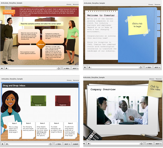 Developing Scenarios through Articulate Storyline Templates and Characters
