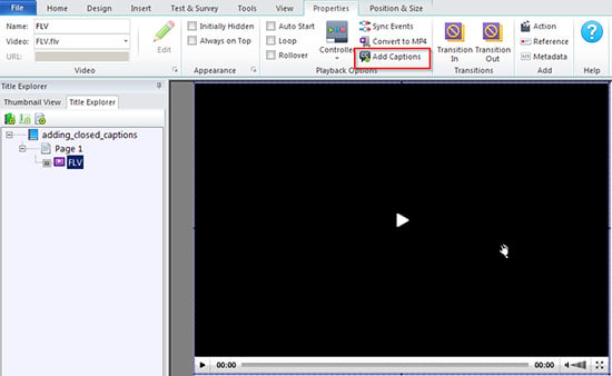 Enable Add Captions option by converting a video into either FLV Mp4