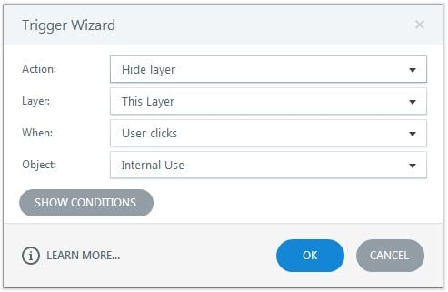 Hide the layer when the learner clicks Use layer text box