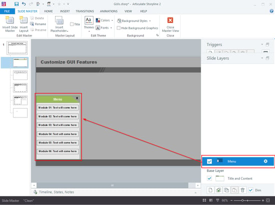 Insert a slide layer and name it menu