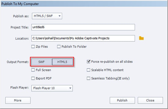 Publish software simulation to both the formats