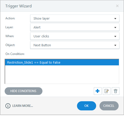 Restriction slide equal to false