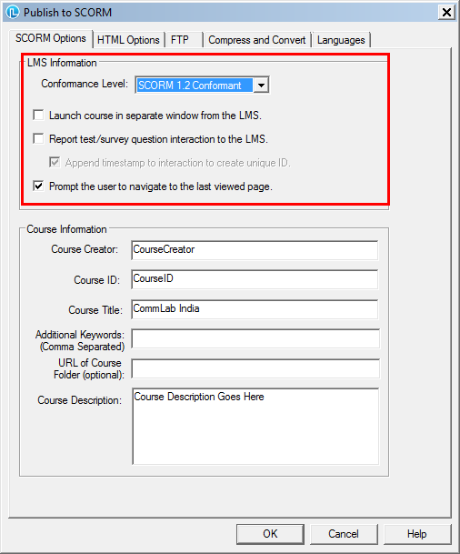 Specify the scorm setting options Step 3