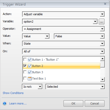 Trigger will deselect the first option (checkbox1)