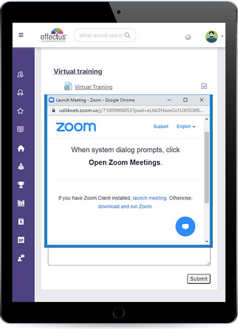 Zoom integration in Effectus LMS