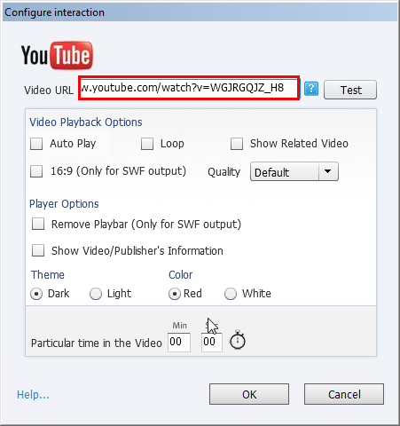 Paste the selected URL path in Video URL area 