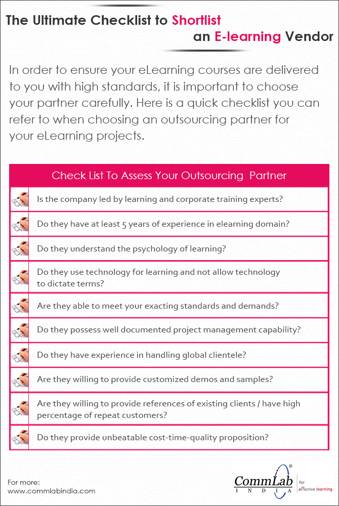 A Short Checklist to Shortlist An E-learning Vendor - An Infographic