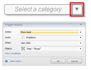 Drop-down button and trigger wizard