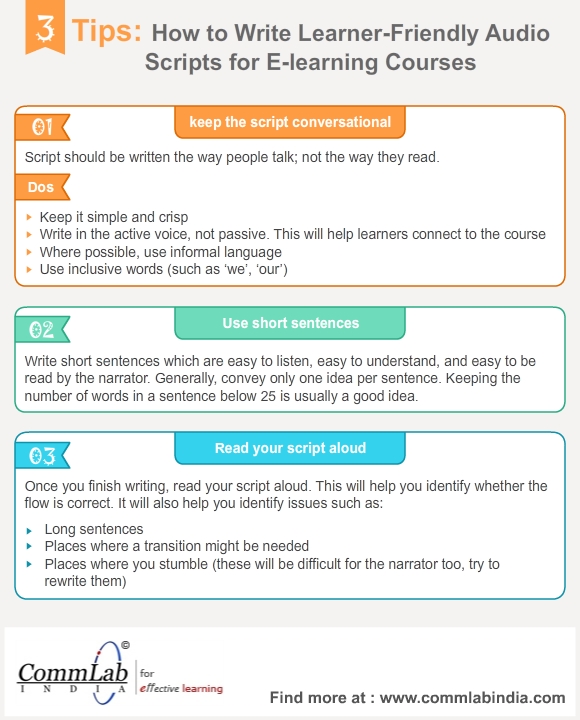3 Tips to Develop Excellent Audio Scripts for Your E-learning Courses – An Infographic