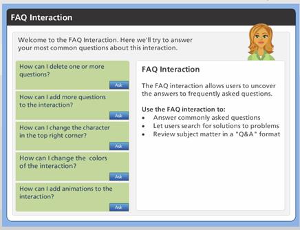 Screenshot Showing the FAQs Developed in Articulate Storyline