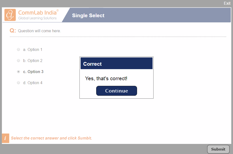 Single-select option in assessment